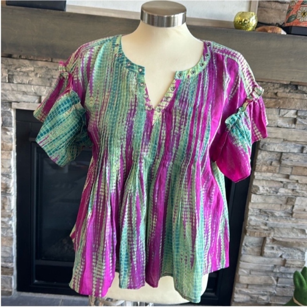 Rebecca Minkoff flutter sleeve tie-dyed detailed split neck top